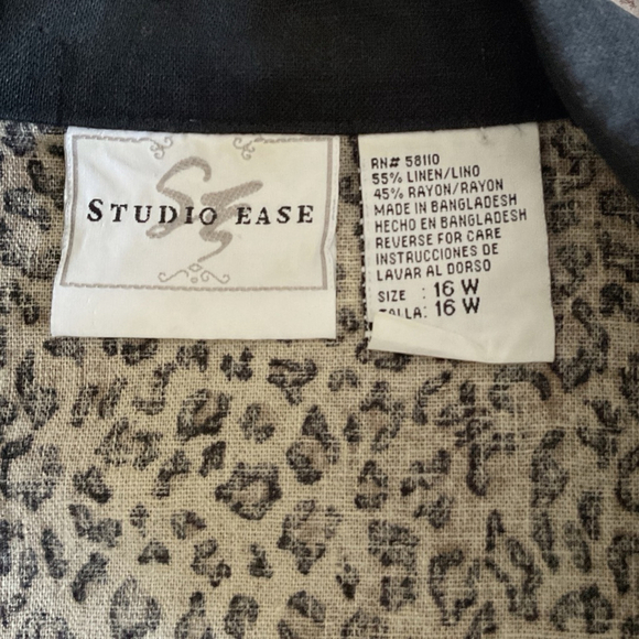 Studio Ease VINTAGE linen blend 2 PC maxi Dress & Black leopard print Jacket 16W - Picture 7 of 14